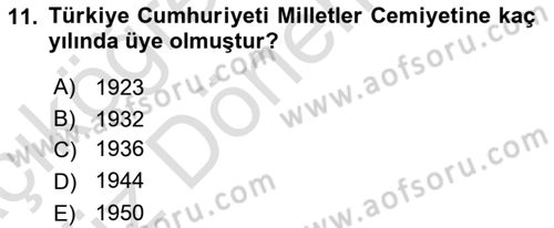 Diplomasi Tarihi Dersi 2022 - 2023 Yılı (Vize) Ara Sınav Soruları 11. Soru