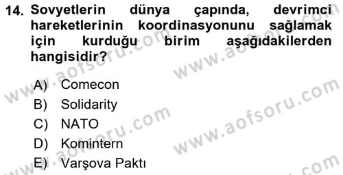 Diplomasi Tarihi Dersi Ara Sınavı Deneme Sınav Soruları 14. Soru
