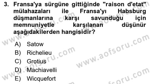 Diplomasi Tarihi Dersi 2022 - 2023 Yılı (Vize) Ara Sınav Soruları 3. Soru