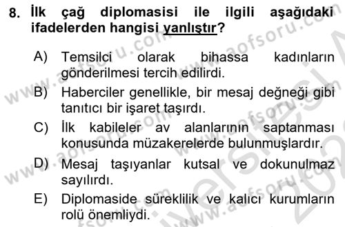 Diplomasi Tarihi Dersi 2022 - 2023 Yılı (Vize) Ara Sınav Soruları 8. Soru