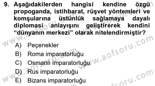 Diplomasi Tarihi Dersi Ara Sınavı Deneme Sınav Soruları 9. Soru
