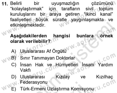 Diplomasi Tarihi Dersi Dönem Sonu Sınavı Deneme Sınav Soruları 11. Soru