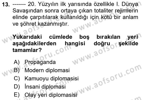 Diplomasi Tarihi Dersi 2022 - 2023 Yılı (Final) Dönem Sonu Sınav Soruları 13. Soru