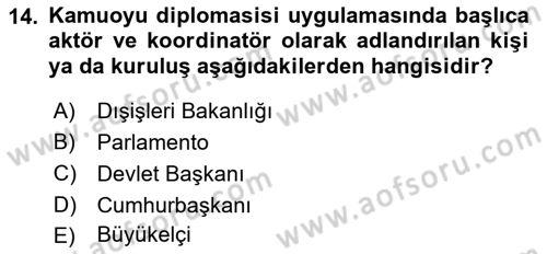 Diplomasi Tarihi Dersi 2022 - 2023 Yılı (Final) Dönem Sonu Sınav Soruları 14. Soru