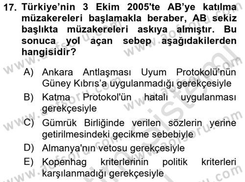 Diplomasi Tarihi Dersi 2022 - 2023 Yılı (Final) Dönem Sonu Sınav Soruları 17. Soru