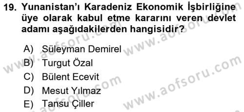 Diplomasi Tarihi Dersi 2022 - 2023 Yılı (Final) Dönem Sonu Sınav Soruları 19. Soru