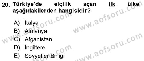 Diplomasi Tarihi Dersi Dönem Sonu Sınavı Deneme Sınav Soruları 20. Soru