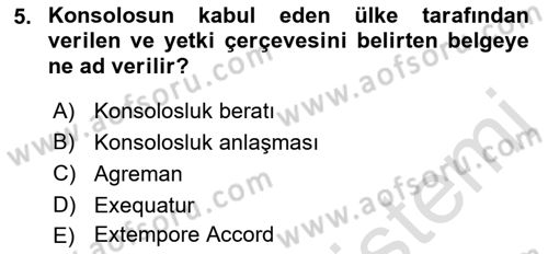 Diplomasi Tarihi Dersi Dönem Sonu Sınavı Deneme Sınav Soruları 5. Soru