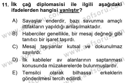 Diplomasi Tarihi Dersi 2022 - 2023 Yılı Yaz Okulu Sınav Soruları 11. Soru
