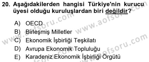 Diplomasi Tarihi Dersi 2022 - 2023 Yılı Yaz Okulu Sınav Soruları 20. Soru