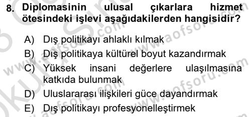 Diplomasi Tarihi Dersi 2022 - 2023 Yılı Yaz Okulu Sınav Soruları 8. Soru