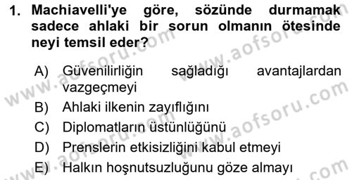 Diplomasi Tarihi Dersi Ara Sınavı Deneme Sınav Soruları 1. Soru