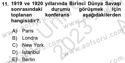 Diplomasi Tarihi Dersi 2023 - 2024 Yılı (Vize) Ara Sınav Soruları 11. Soru