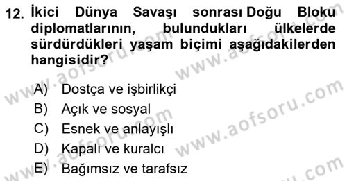 Diplomasi Tarihi Dersi Ara Sınavı Deneme Sınav Soruları 12. Soru
