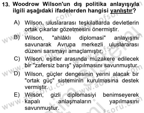 Diplomasi Tarihi Dersi Ara Sınavı Deneme Sınav Soruları 13. Soru