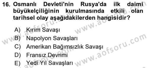 Diplomasi Tarihi Dersi Ara Sınavı Deneme Sınav Soruları 16. Soru