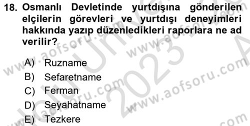Diplomasi Tarihi Dersi Ara Sınavı Deneme Sınav Soruları 18. Soru