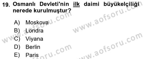 Diplomasi Tarihi Dersi 2023 - 2024 Yılı (Vize) Ara Sınav Soruları 19. Soru