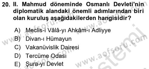 Diplomasi Tarihi Dersi Ara Sınavı Deneme Sınav Soruları 20. Soru