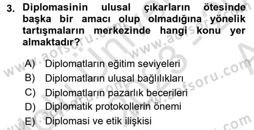 Diplomasi Tarihi Dersi Ara Sınavı Deneme Sınav Soruları 3. Soru
