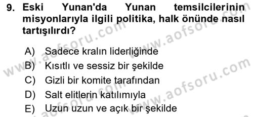 Diplomasi Tarihi Dersi 2023 - 2024 Yılı (Vize) Ara Sınav Soruları 9. Soru