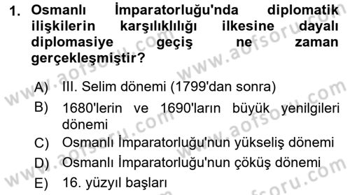 Diplomasi Tarihi Dersi 2023 - 2024 Yılı (Final) Dönem Sonu Sınav Soruları 1. Soru