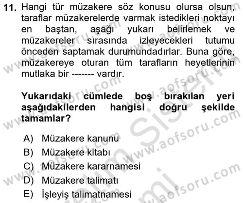 Diplomasi Tarihi Dersi 2023 - 2024 Yılı (Final) Dönem Sonu Sınav Soruları 11. Soru