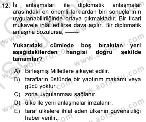 Diplomasi Tarihi Dersi 2023 - 2024 Yılı (Final) Dönem Sonu Sınav Soruları 12. Soru
