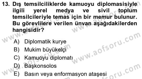 Diplomasi Tarihi Dersi 2023 - 2024 Yılı (Final) Dönem Sonu Sınav Soruları 13. Soru
