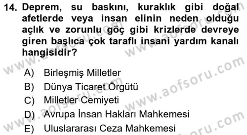 Diplomasi Tarihi Dersi 2023 - 2024 Yılı (Final) Dönem Sonu Sınav Soruları 14. Soru