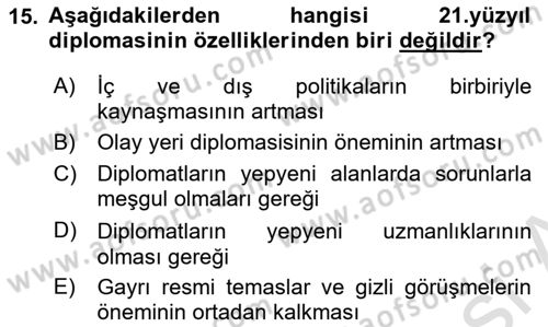 Diplomasi Tarihi Dersi 2023 - 2024 Yılı (Final) Dönem Sonu Sınav Soruları 15. Soru