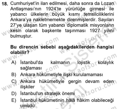 Diplomasi Tarihi Dersi 2023 - 2024 Yılı (Final) Dönem Sonu Sınav Soruları 18. Soru