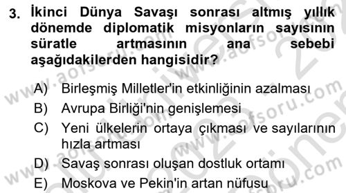 Diplomasi Tarihi Dersi 2023 - 2024 Yılı (Final) Dönem Sonu Sınav Soruları 3. Soru