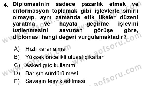 Diplomasi Tarihi Dersi 2023 - 2024 Yılı (Final) Dönem Sonu Sınav Soruları 4. Soru