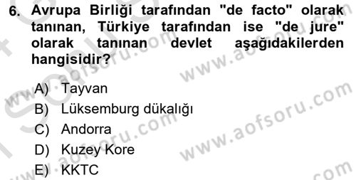 Diplomasi Tarihi Dersi 2023 - 2024 Yılı (Final) Dönem Sonu Sınav Soruları 6. Soru