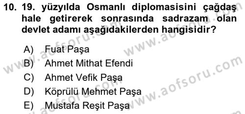 Diplomasi Tarihi Dersi 2023 - 2024 Yılı Yaz Okulu Sınav Soruları 10. Soru