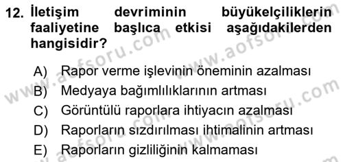 Diplomasi Tarihi Dersi 2023 - 2024 Yılı Yaz Okulu Sınav Soruları 12. Soru