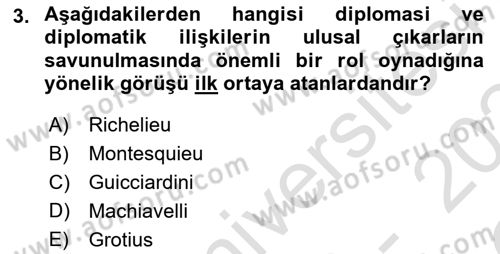 Diplomasi Tarihi Dersi 2023 - 2024 Yılı Yaz Okulu Sınavı 3. Soru