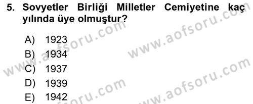 Diplomasi Tarihi Dersi 2023 - 2024 Yılı Yaz Okulu Sınav Soruları 5. Soru