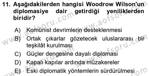 Diplomasi Tarihi Dersi 2024 - 2025 Yılı (Vize) Ara Sınav Soruları 11. Soru