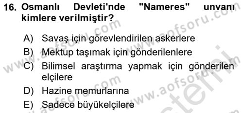 Diplomasi Tarihi Dersi Ara Sınavı Deneme Sınav Soruları 16. Soru