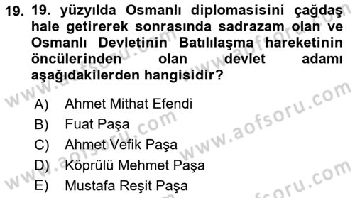 Diplomasi Tarihi Dersi Ara Sınavı Deneme Sınav Soruları 19. Soru