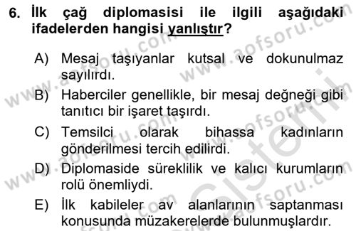 Diplomasi Tarihi Dersi Ara Sınavı Deneme Sınav Soruları 6. Soru