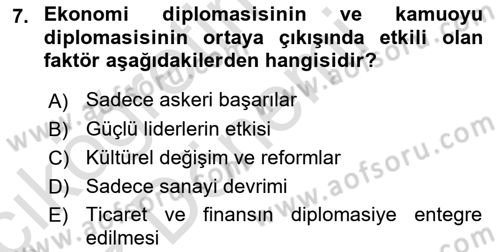 Diplomasi Tarihi Dersi Ara Sınavı Deneme Sınav Soruları 7. Soru