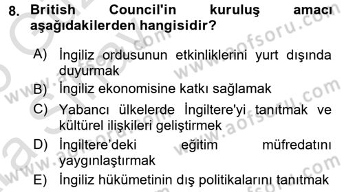 Diplomasi Tarihi Dersi Ara Sınavı Deneme Sınav Soruları 8. Soru