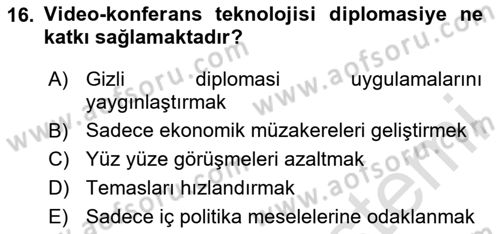 Diplomasi Tarihi Dersi 2024 - 2025 Yılı (Final) Dönem Sonu Sınav Soruları 16. Soru
