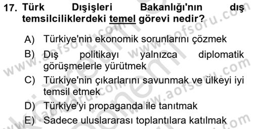 Diplomasi Tarihi Dersi 2024 - 2025 Yılı (Final) Dönem Sonu Sınav Soruları 17. Soru