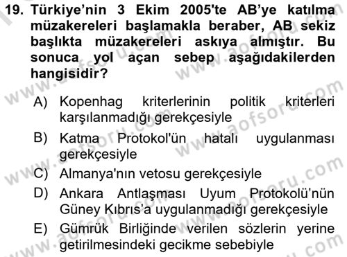 Diplomasi Tarihi Dersi 2024 - 2025 Yılı (Final) Dönem Sonu Sınav Soruları 19. Soru