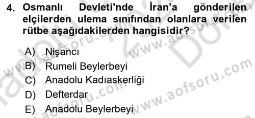 Diplomasi Tarihi Dersi 2024 - 2025 Yılı (Final) Dönem Sonu Sınav Soruları 4. Soru