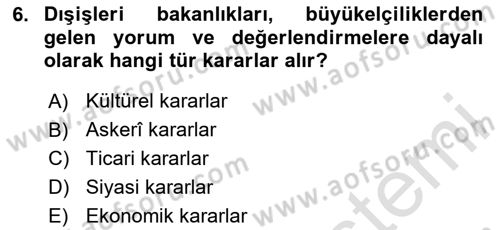 Diplomasi Tarihi Dersi 2024 - 2025 Yılı (Final) Dönem Sonu Sınav Soruları 6. Soru